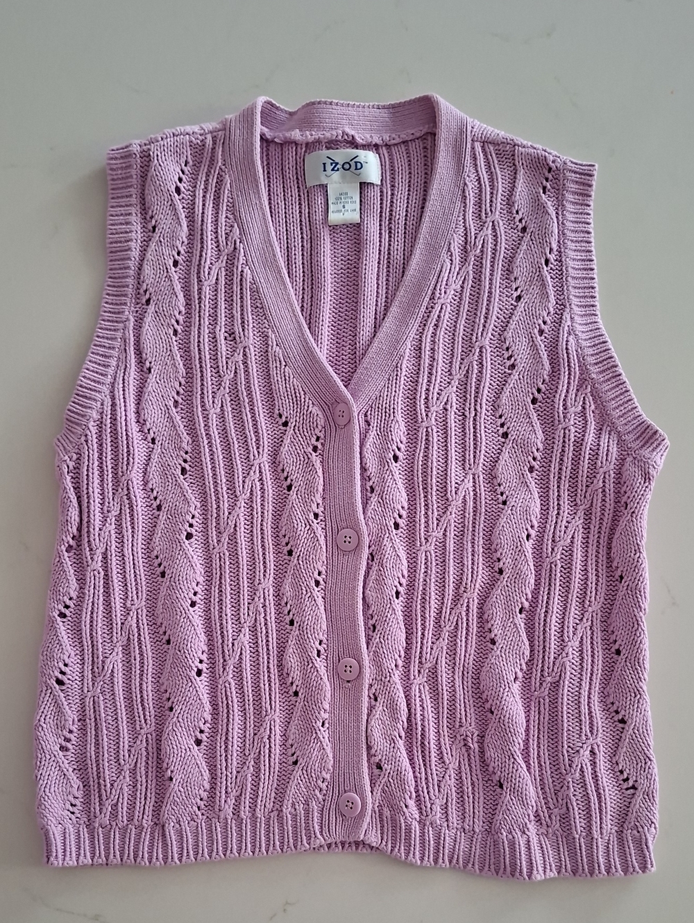 Vintage IZOD 100% Cotton Lavender Knit Cable-knit Preppy Sweater Vest (Size S)